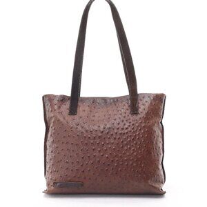 Falor Leather Ostrich Shoulder Bag Purse 10x12x3 Brown